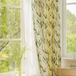 American Chevron Curtains Ink Bamboo Leaf Printed