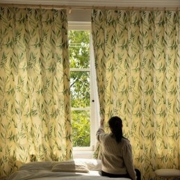 American Chevron Curtains Ink Bamboo Leaf Printed