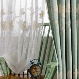 Cotton Linen Blackout Curtains Nordic Flowers Embroidered