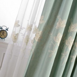 Cotton Linen Blackout Curtains Nordic Flowers Embroidered
