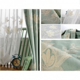 Cotton Linen Blackout Curtains Nordic Flowers Embroidered