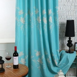 Cotton Linen Blackout Curtains Nordic Flowers Embroidered