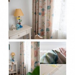 Cotton Blackout Curtains Kids Style Underwater World Printed