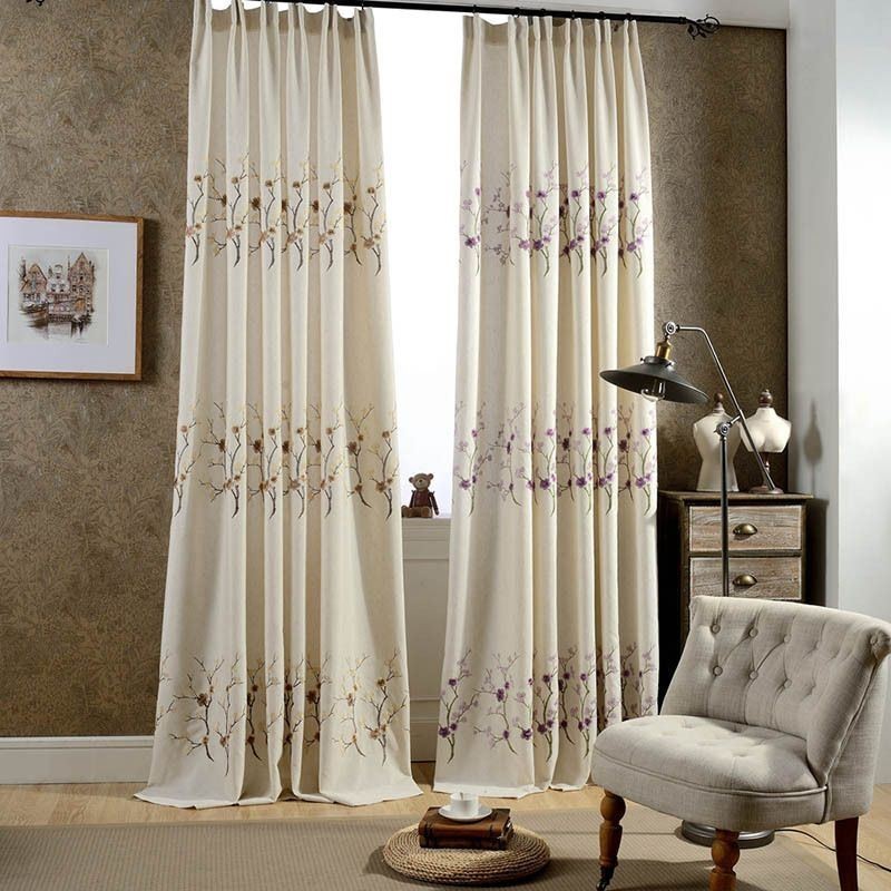 Nordic Blackout Curtain Made to Measure Curtain Cotton Plum Blossom Embroidered