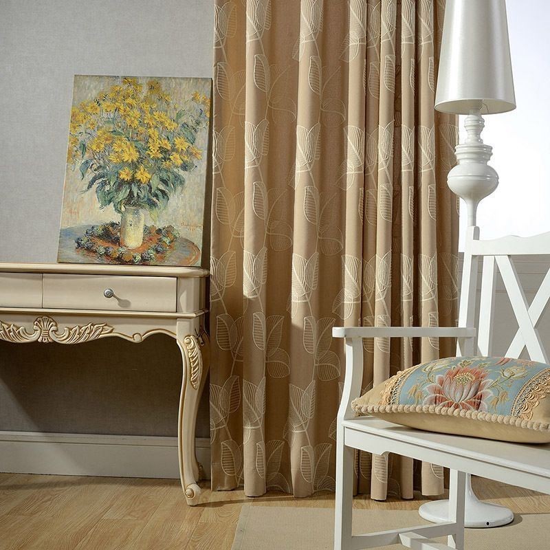 Cotton Linen Blackout Curtain Made to Measure Curtain Nordic Leaf Embroidered For Living Room Bedroom