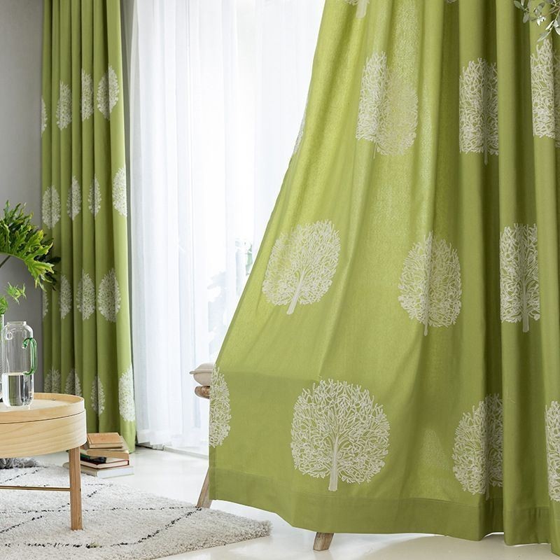 Nordic Style Linen Curtain Made to Measure Curtain Tree Embroidered For Living Room Bedroom