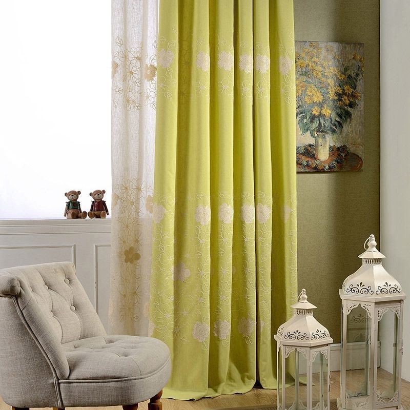 Nordic Cotton Linen Blackout Curtain Made to Measure Curtain Flower Embroidery For Living Room Bedroom