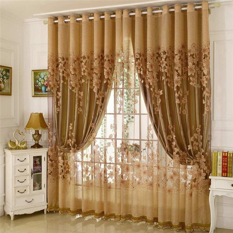 Classic Voile Curtain Made to Measure Curtain Panle Country Style Magnificent Flower Branch Jacquard