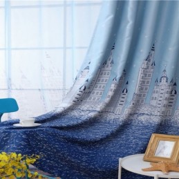 Castle Printed Blue Curtain Made to Measure Curtain Nordic Popular Bedroom Kid's Room Fabric