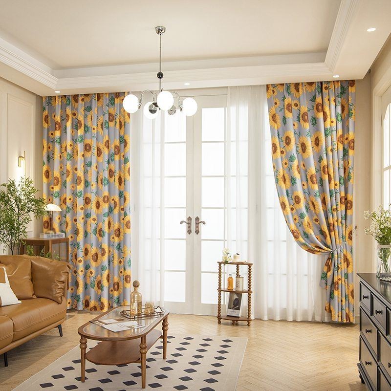 Polycotton Curtain Made to Measure Curtain American Sunflower Printed Semi Blackout Curtains