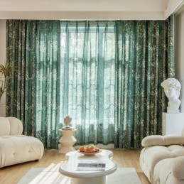 American Polycotton Curtain Made to Measure Curtain Plants Printed Semi Blackout Curtains