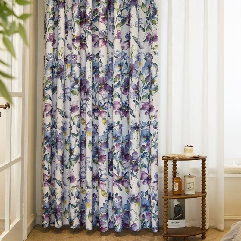 Curtain Made to Measure Curtain Floral Printed American Semi Blackout Curtains