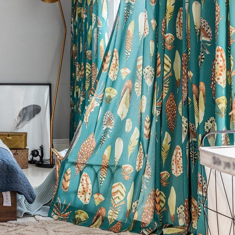 Polycotton Curtain Made to Measure Curtain Feather Printed American Semi Blackout Curtains