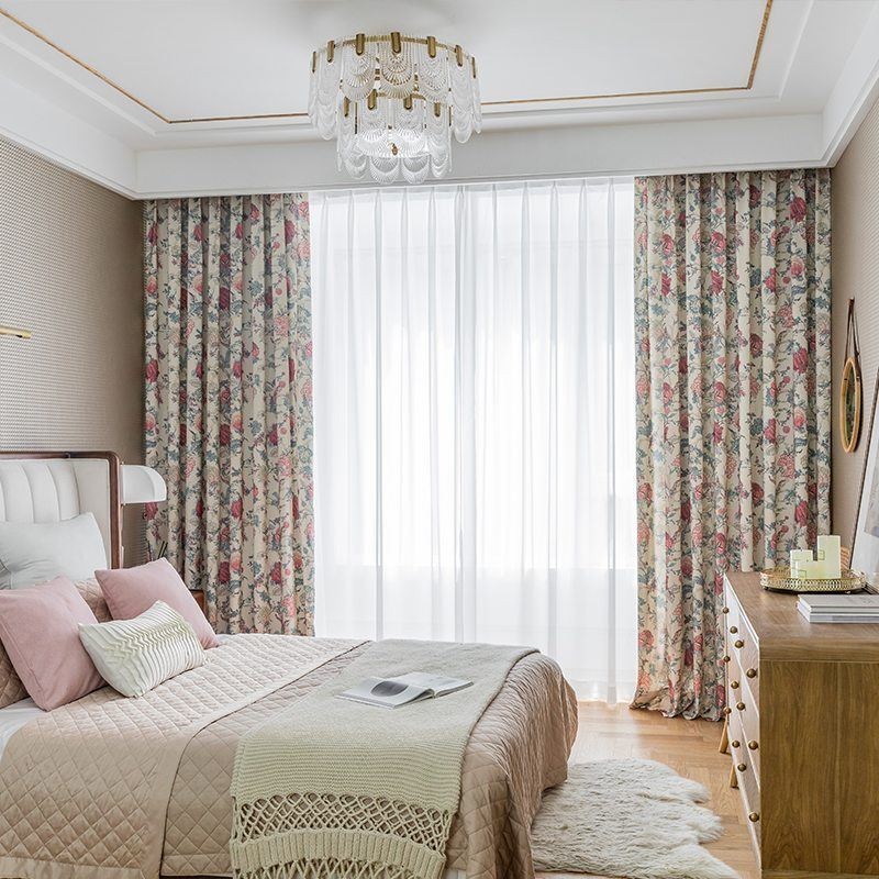 Polycotton Curtain Made to Measure Curtain American Flower Printed Blackout Curtains