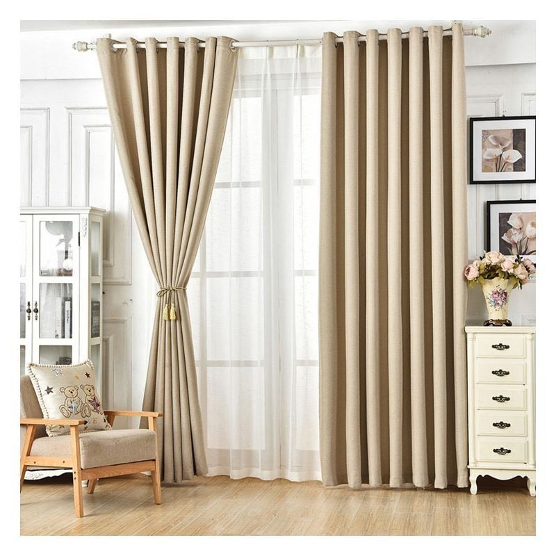 Nordic Modern Solid Color Curtain Made to Measure Curtain Black Silk Blackout Cotton and Linen Curtains
