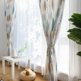 Contrast Color Room Darkening Curtain Made to Measure Curtain Environmental Protection Leaf Printing Blackout