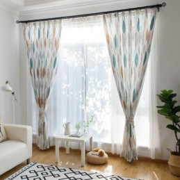 Contrast Color Room Darkening Curtain Made to Measure Curtain Environmental Protection Leaf Printing Blackout