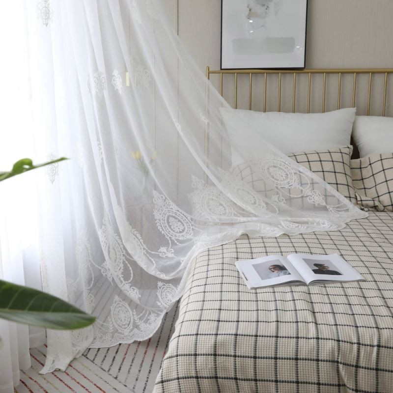 Breathable Sheer Curtain Made to Measure Curtain White All match Embroidery Living Room