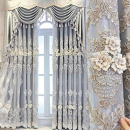 Blackout Curtains European Style Floral Embroidery Cloth And Sheer Integrated