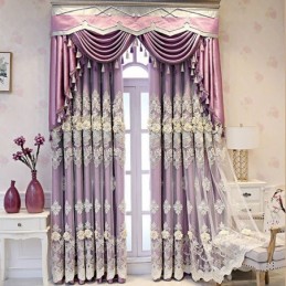 Blackout Curtains European Style Floral Embroidery Cloth And Sheer Integrated