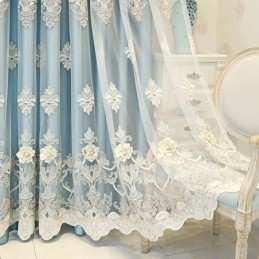 Blackout Curtains European Style Floral Embroidery Cloth And Sheer Integrated
