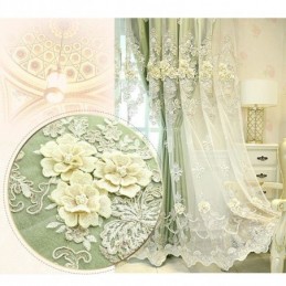 Blackout Curtains European Style Floral Embroidery Cloth And Sheer Integrated
