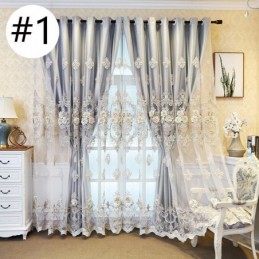 Blackout Curtains European Style Floral Embroidery Cloth And Sheer Integrated