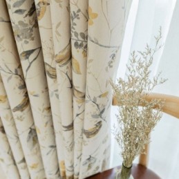 Nordic Linen Blackout Curtain Made to Measure Curtain Plant Printed For Living Room Bedroom