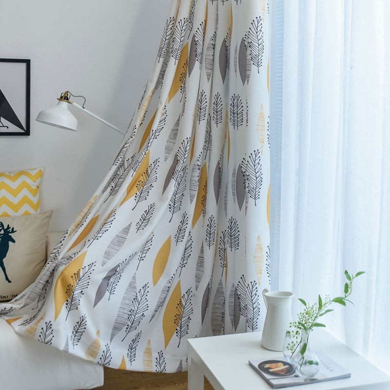 Environmental Protection Blackout Curtain Made to Measure Curtain American Style Leaf Printing Room Darkening Bedroom