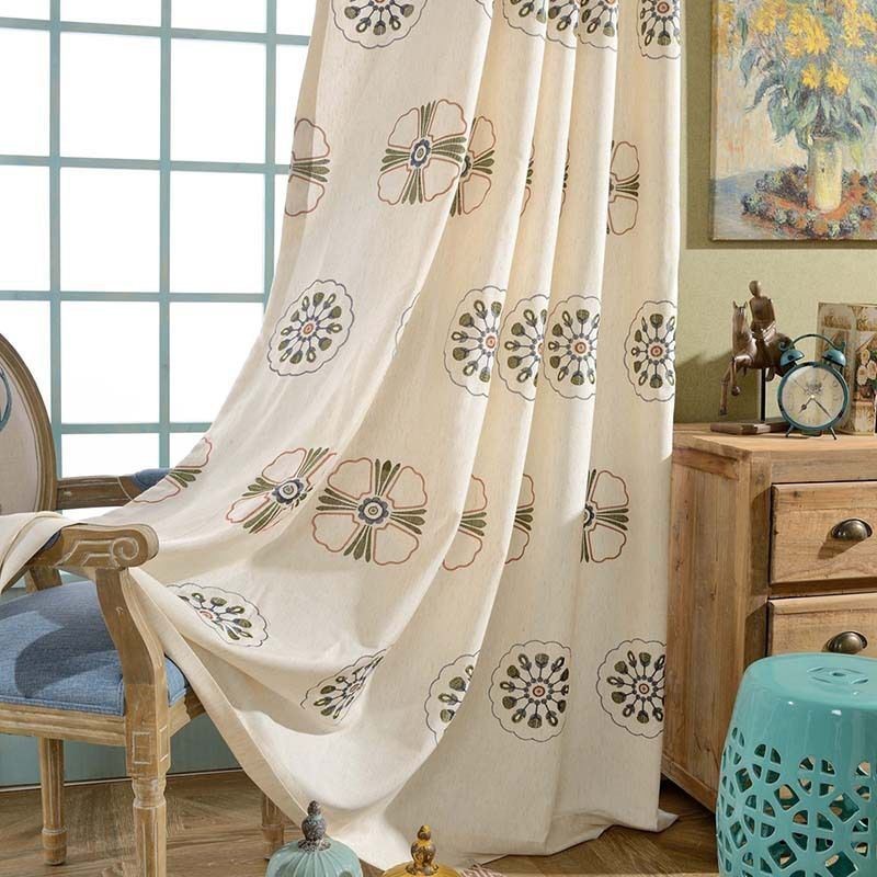 Nordic Style Blackout Curtains Poly Cotton Flower Embroidered For Living Room Bedroom
