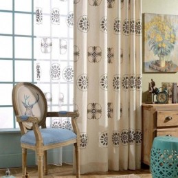 Nordic Style Blackout Curtains Poly Cotton Flower Embroidered For Living Room Bedroom