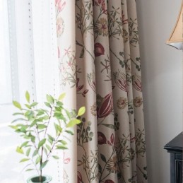 Nordic Cotton Linen Blackout Curtain Made to Measure Curtain Plant Printed For Living Room Bedroom