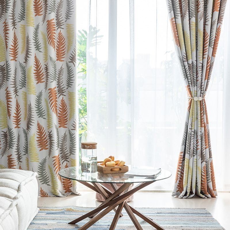 Nordic Blackout Curtains Fern Leaf Printed For Living Room Bedroom