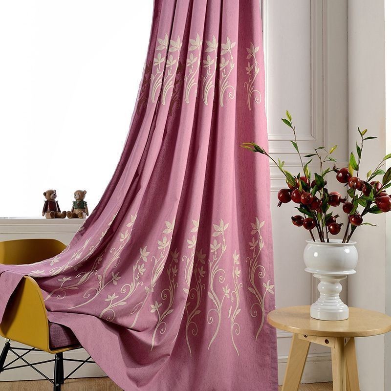 Nordic Wind Blackout Curtain Made to Measure Curtain Plant Embroidered Cotton Linen