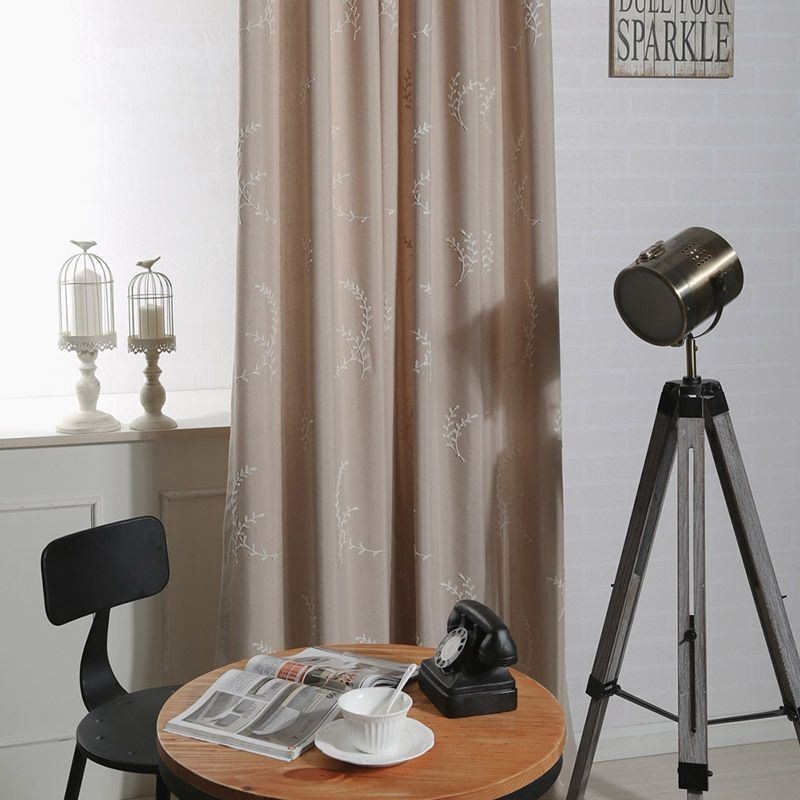 Cotton Blackout Curtains Nordic Branches Embroidered