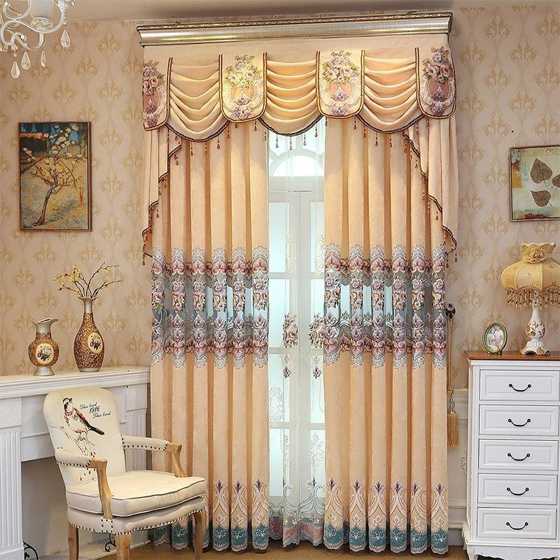 Luxury Chenille Curtain Made to Measure Curtain Floral Embroidered Curtains For Living Room Bedroom