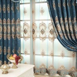 Embroidered Blackout Curtain Made to Measure Curtain European Luxury Floral Window Drapes For Living Room