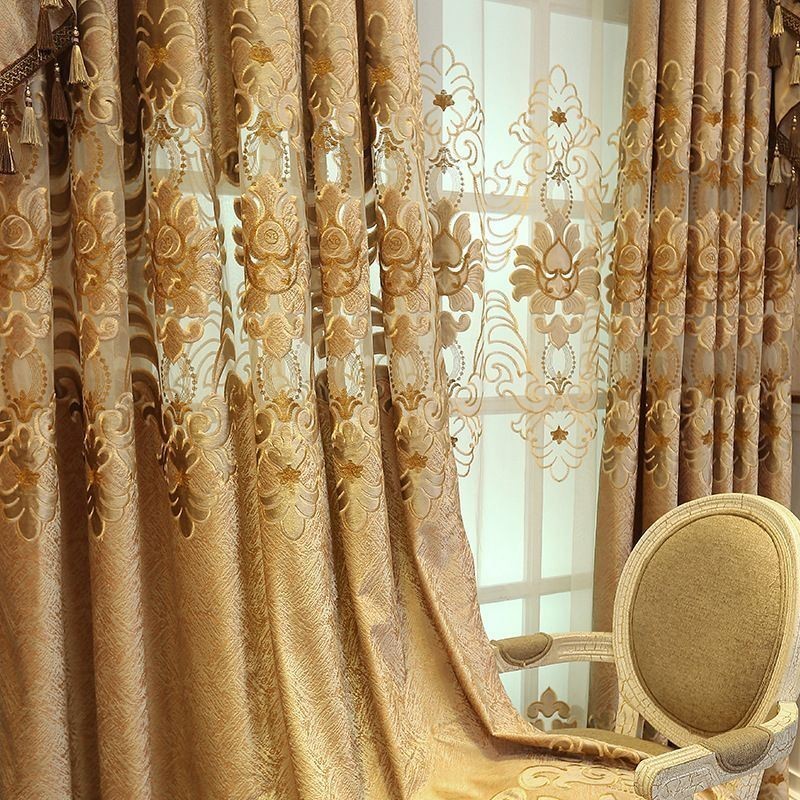 Embroidered Blackout Curtain Made to Measure Curtain European Style Window Drapes For Living Room