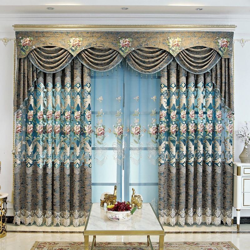 European Luxury Curtain Made to Measure Curtain Elegant Floral Design Embroidery For Living Room