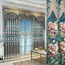 European Luxury Curtain Made to Measure Curtain Elegant Floral Design Embroidery For Living Room