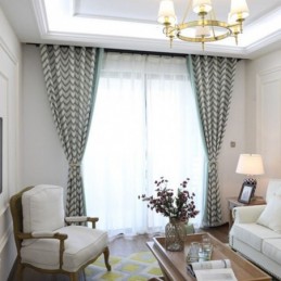 Luxury Jacquard Curtains Wavy Striped Blackout For Living Room