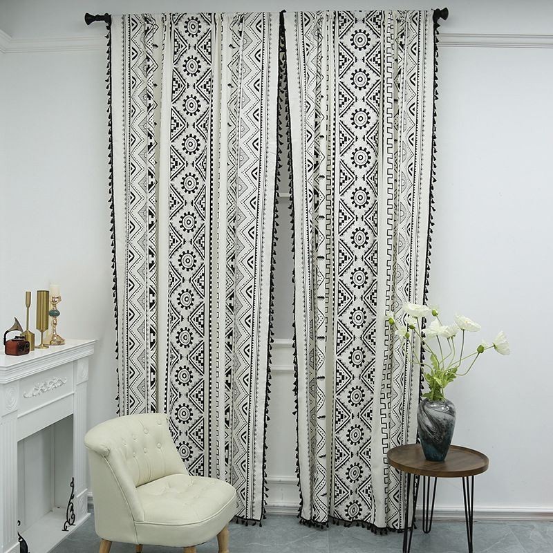 Bohemian Style Curtain Made to Measure Curtain Geometric Tassels Printing Curtains For Bedroom Living Room