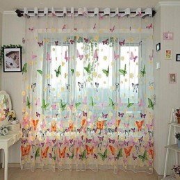 Rural Romantic Sheer Curtain Made to Measure Curtain Colorful Butterflies Printing Environmental Protected Breathable Fabric