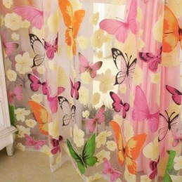 Rural Romantic Sheer Curtain Made to Measure Curtain Colorful Butterflies Printing Environmental Protected Breathable Fabric