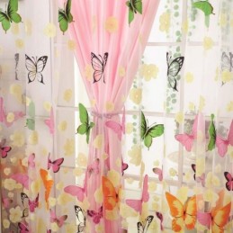 Rural Romantic Sheer Curtain Made to Measure Curtain Colorful Butterflies Printing Environmental Protected Breathable Fabric