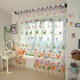 Rural Romantic Sheer Curtain Made to Measure Curtain Colorful Butterflies Printing Environmental Protected Breathable Fabric