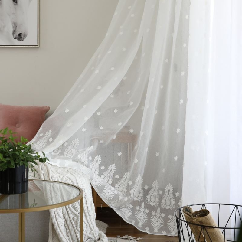 Breathable Sheer Curtain Made to Measure Curtain White All match Embroidery Living Room