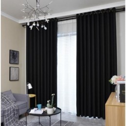 Black Color Flannels Blackout Curtain Made to Measure Curtain Minimalist Solid Fabric Living Room Bedroom