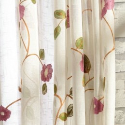 Modern Minimalist Voile Curtain Made to Measure Curtain Panel Linen Window Sheer Pink Leaf Embroidery One