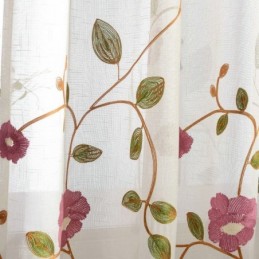 Modern Minimalist Voile Curtain Made to Measure Curtain Panel Linen Window Sheer Pink Leaf Embroidery One